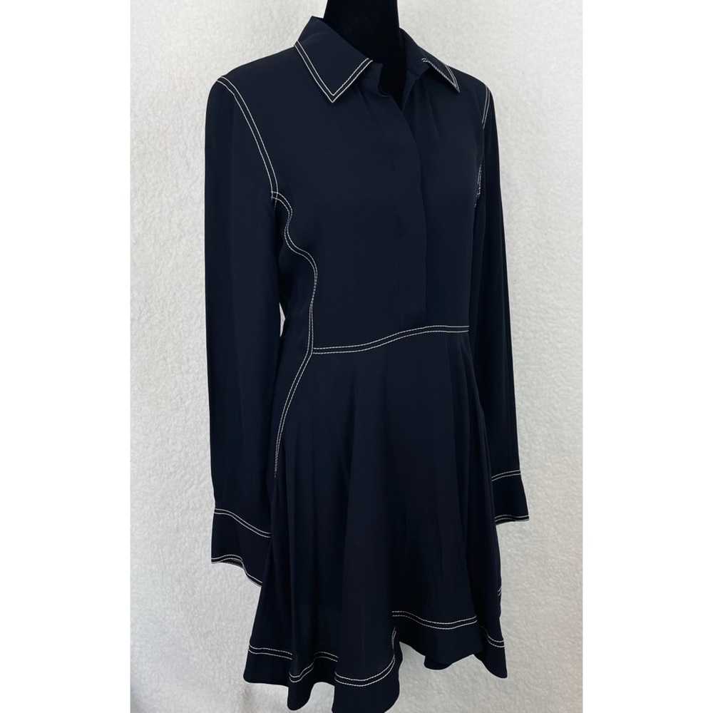 STELLA MCCARTNEY • 100% Silk Navy Contrast-Stitch Collared Mini Dress, S - Picture 4 of 16